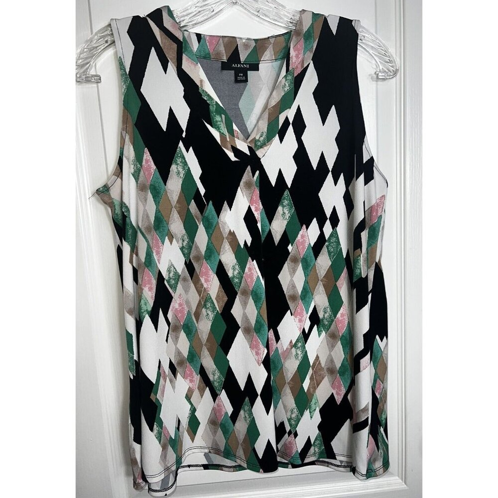 Alfani Sleeveless Top Women’s‎ Size Petite Medium PM V neck  pullover geometric